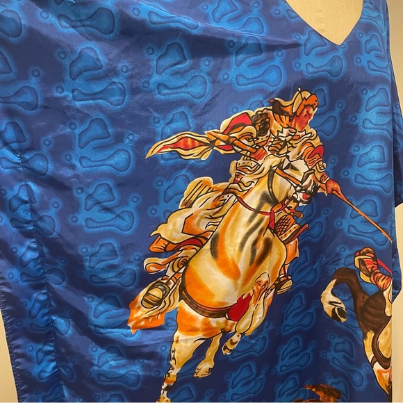 Glamour royal blue asian warrior print caftan OSFM - Picture 2 of 5